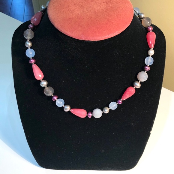 Kalifano Necklace With Gemstones & Genuine Pearls - Picture 1 of 8